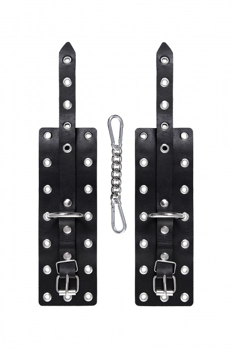 Черные кожаные однослойные наручники с люверсами - Pecado - купить с доставкой в Камышине