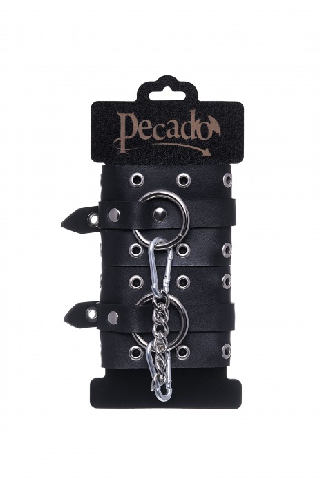 Черные кожаные однослойные наручники с люверсами - Pecado - купить с доставкой в Камышине