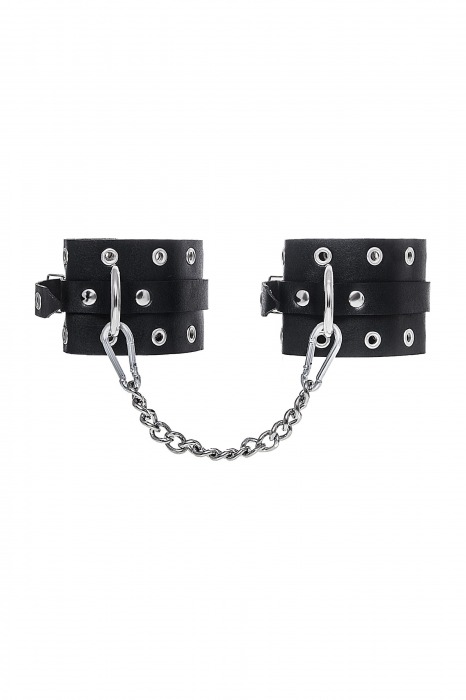 Черные кожаные однослойные оковы с люверсами - Pecado - купить с доставкой в Камышине