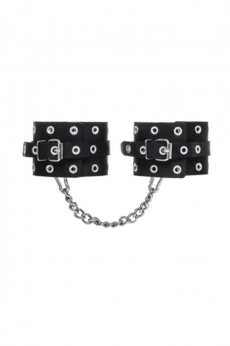 Черные кожаные однослойные оковы с люверсами - Pecado - купить с доставкой в Камышине