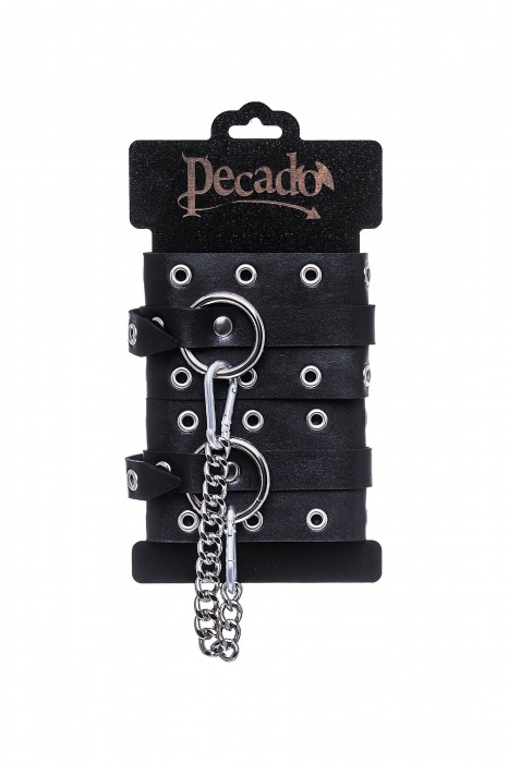 Черные кожаные однослойные оковы с люверсами - Pecado - купить с доставкой в Камышине