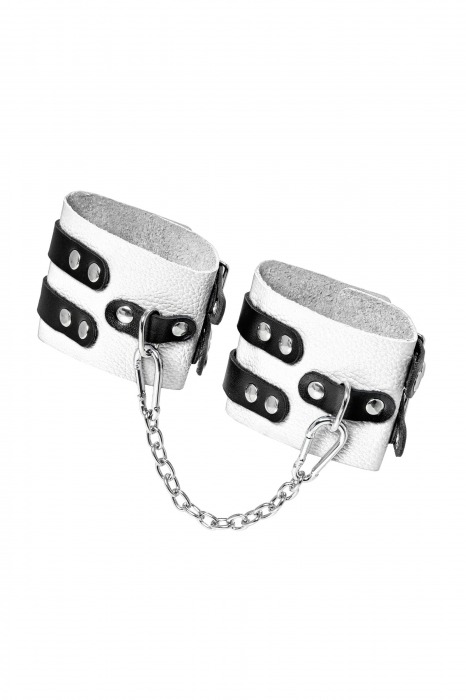 Бело-черные оковы с двумя ремешками и люверсами - Pecado - купить с доставкой в Камышине