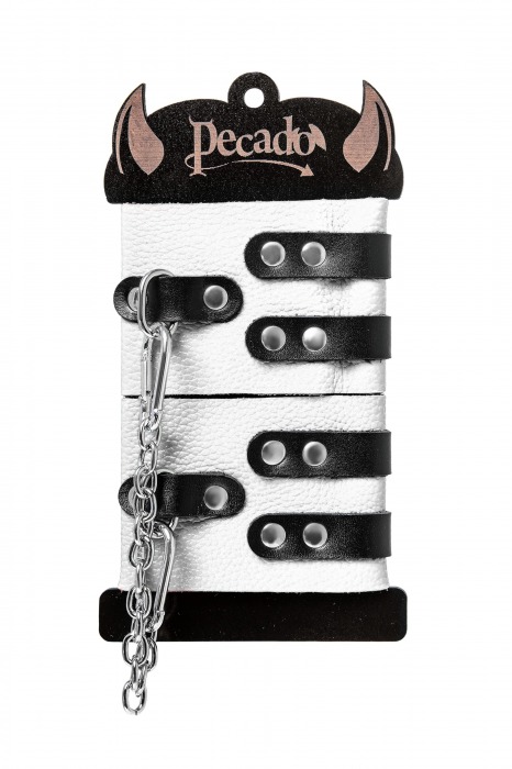 Бело-черные оковы с двумя ремешками и люверсами - Pecado - купить с доставкой в Камышине