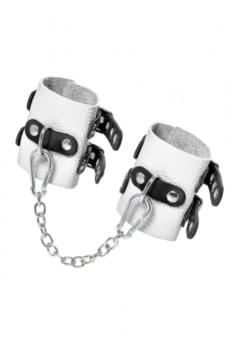 Бело-черные наручники с двумя ремешками и люверсами - Pecado - купить с доставкой в Камышине