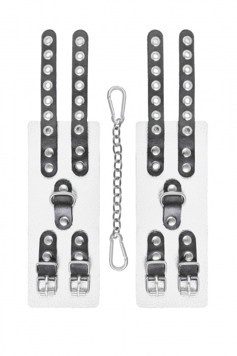 Бело-черные наручники с двумя ремешками и люверсами - Pecado - купить с доставкой в Камышине