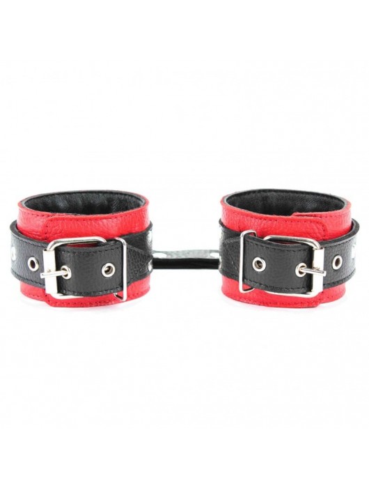 Красно-чёрные поножи из кожи - БДСМ Арсенал - купить с доставкой в Камышине