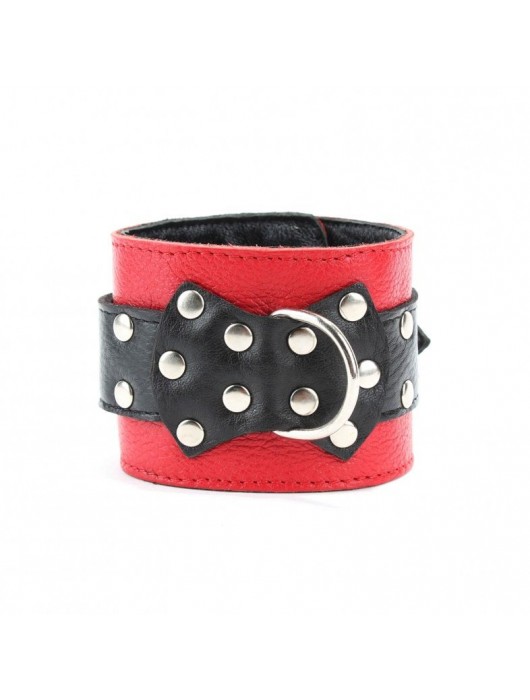 Красно-чёрные поножи из кожи - БДСМ Арсенал - купить с доставкой в Камышине