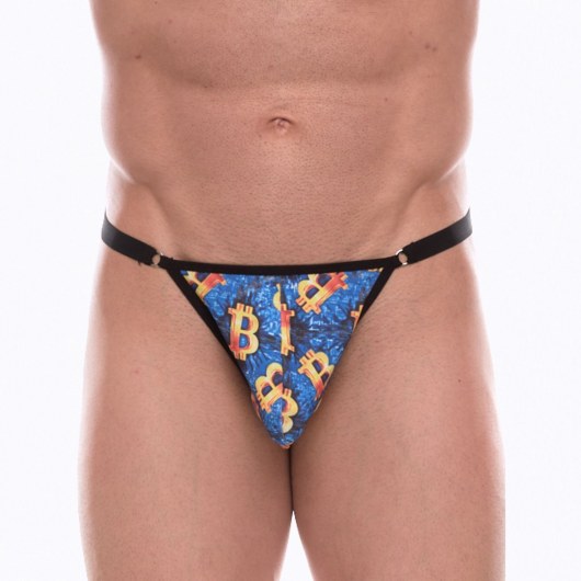 Синие мужские трусы-тонги с разноцветным принтом - Don Moris купить с доставкой
