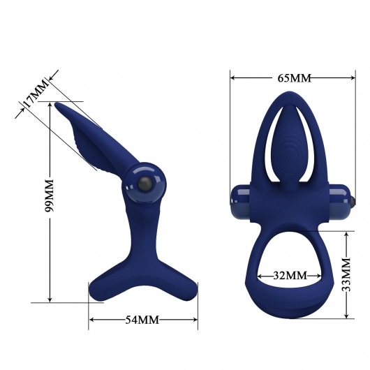 Синее эрекционное кольцо с 10 режимами вибрации и подхватом мошонки - Baile - в Камышине купить с доставкой