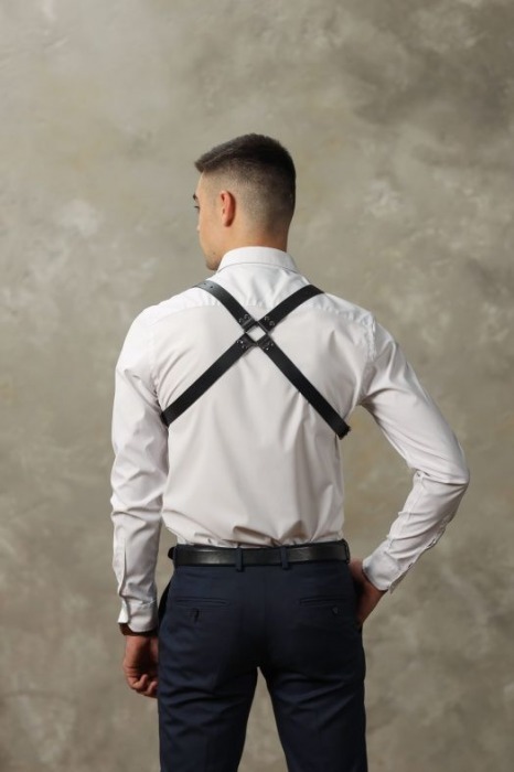 Черная мужская кожаная портупея №4 - БДСМ Арсенал - купить с доставкой в Камышине