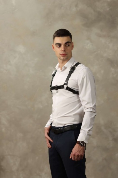 Черная мужская кожаная портупея №4 - БДСМ Арсенал - купить с доставкой в Камышине