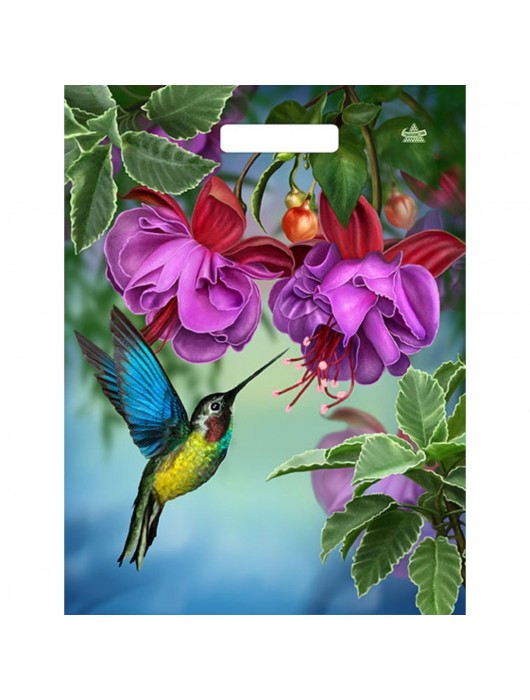 Пакет с принтом в виде колибри в цветах с вырубной ручкой (31х40 см) - Сима-Ленд - купить с доставкой в Камышине