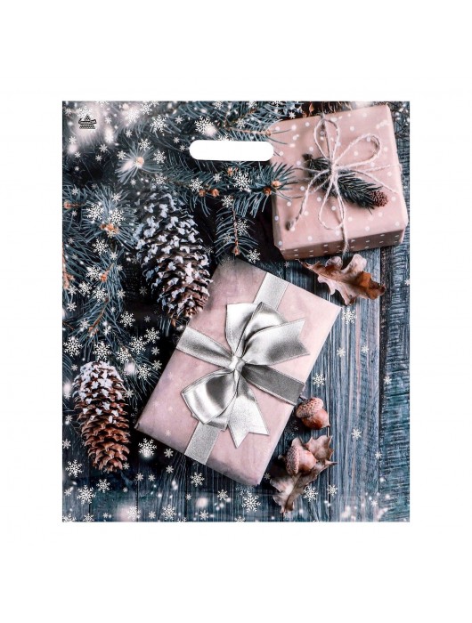 Новогодний пакет с принтом в виде подарков и вырубной ручкой (45х38 см) - Сима-Ленд - купить с доставкой в Камышине