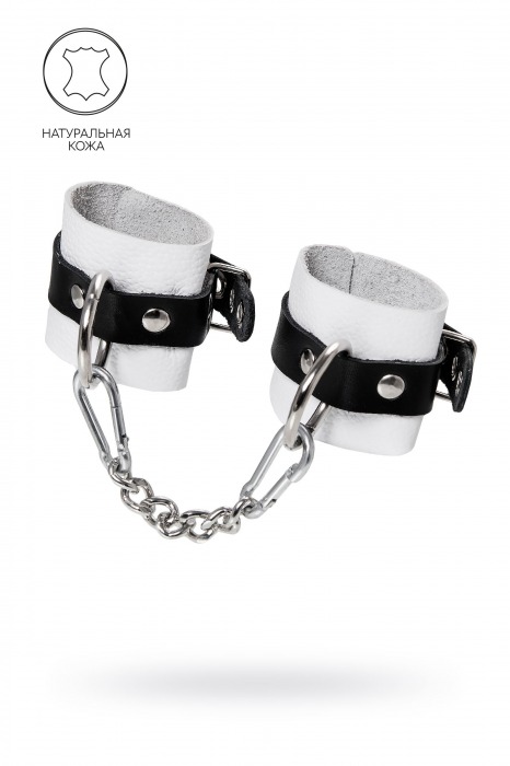 Бело-черные кожаные наручники с одним ремешком с люверсами - Pecado - купить с доставкой в Камышине
