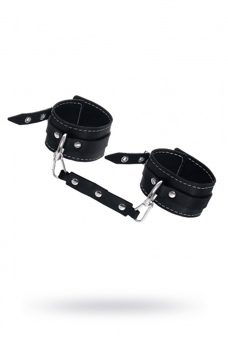 Черные двухслойные кожаные оковы с белой строчкой - Pecado - купить с доставкой в Камышине
