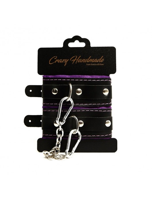 Черно-фиолетовые скругленные наручники с мягкой подкладкой - Crazy Handmade - купить с доставкой в Камышине