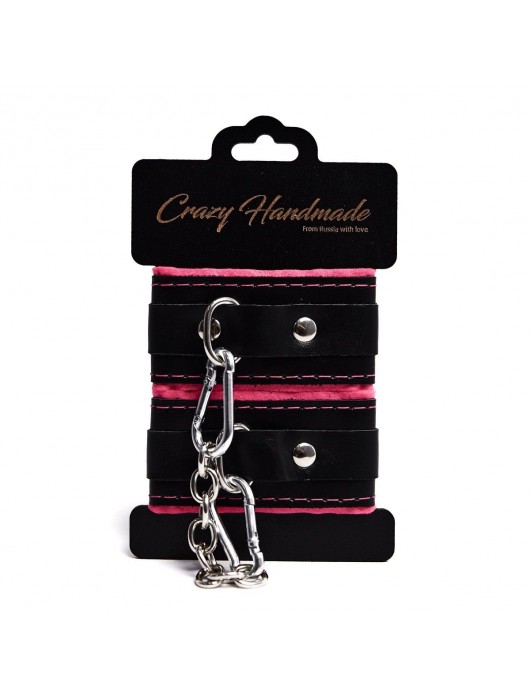 Черно-розовые скругленные наручники с мягкой подкладкой - Crazy Handmade - купить с доставкой в Камышине
