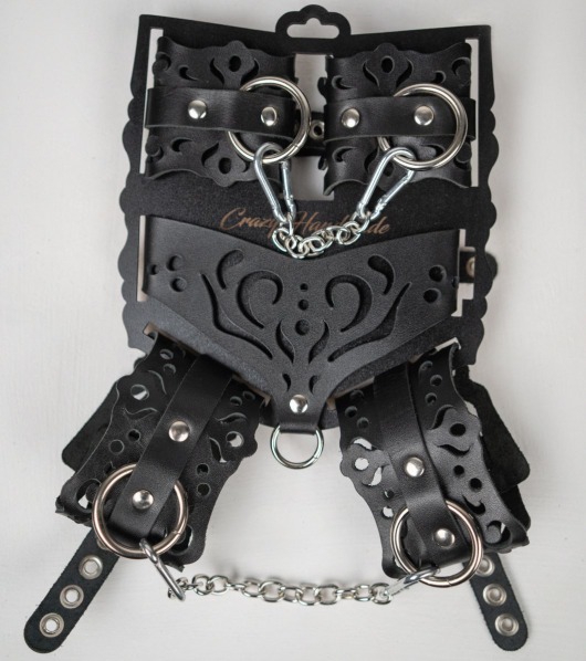 Черный ажурный кожаный набор фиксаций - Crazy Handmade - купить с доставкой в Камышине