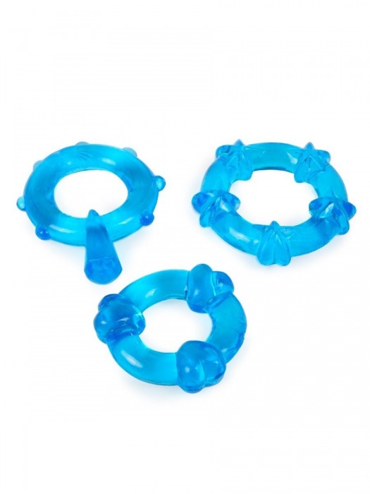 Набор из 3 синих эрекционных колец с различным рельефом - Erowoman-Eroman - в Камышине купить с доставкой