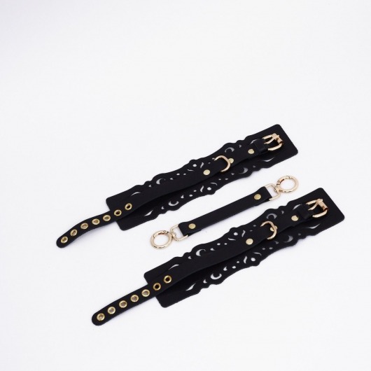 Черный кожаные оковы с узорами и золотистой фурнитурой - Crazy Handmade - купить с доставкой в Камышине