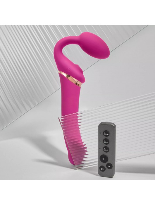 Ярко-розовый безремневой страпон Multi Orgasm Bendable Strap-On size XL с клиторальной стимуляцией - Strap-on-me - купить с доставкой в Камышине