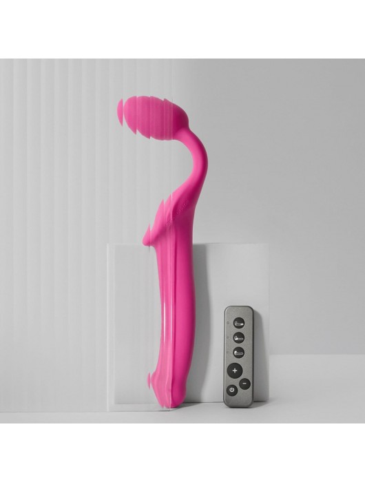 Ярко-розовый безремневой страпон Strap-on-me Vibrating Bendable Strap-On size XL - Strap-on-me - купить с доставкой в Камышине