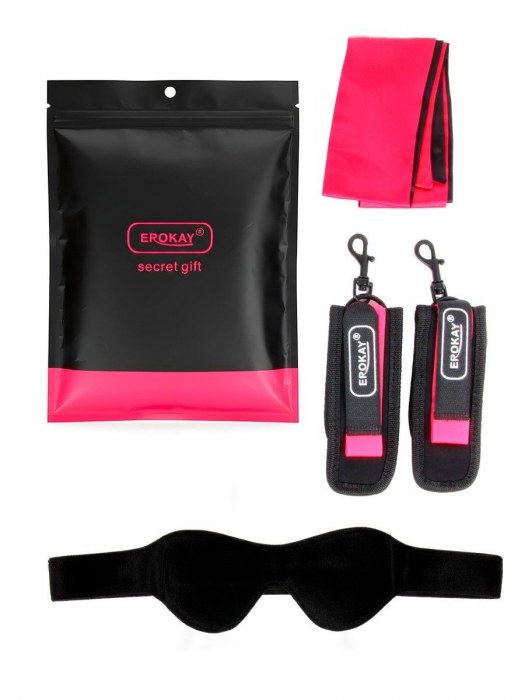 Черно-розовый эротический набор: маска, наручники и повязка - Erokay - купить с доставкой в Камышине