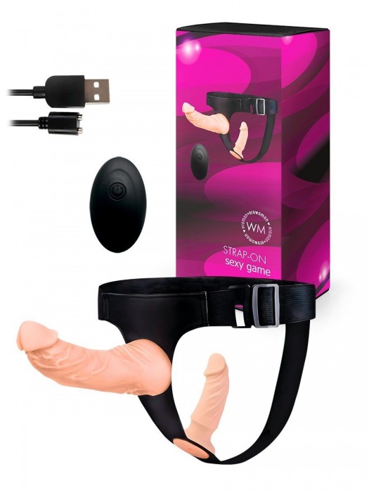 Женский страпон с 2 насадками, вибрацией и пультом ДУ - Erowoman-Eroman - купить с доставкой в Камышине