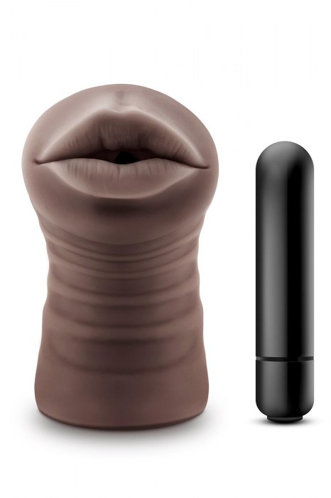 Коричневый мастурбатор-ротик Krystal Vibrating Masturbator - Blush Novelties - в Камышине купить с доставкой