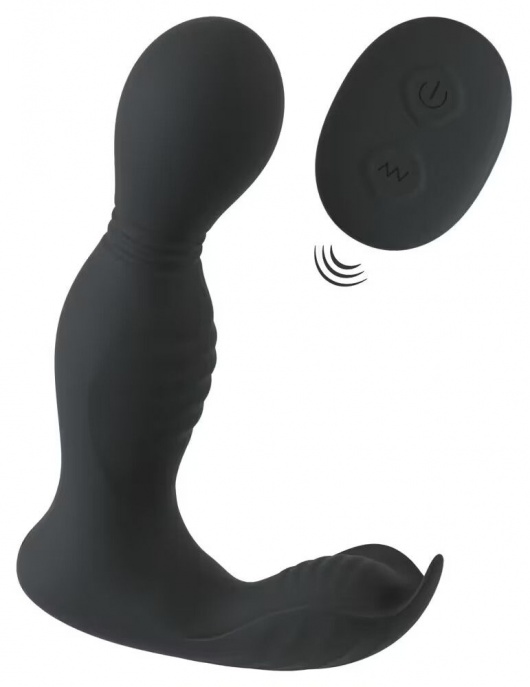 Черная анальная пробка с вибрацией, вращением и пультом ДУ RC Butt Plug with 2 Functions - Orion - в Камышине купить с доставкой