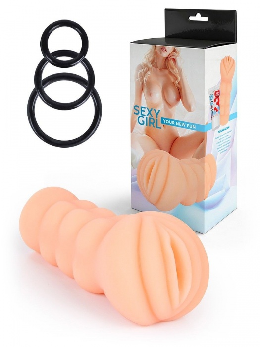 Телесный мастурбатор-вагина с эрекционными кольцами в комплекте - Sexy Girl - в Камышине купить с доставкой