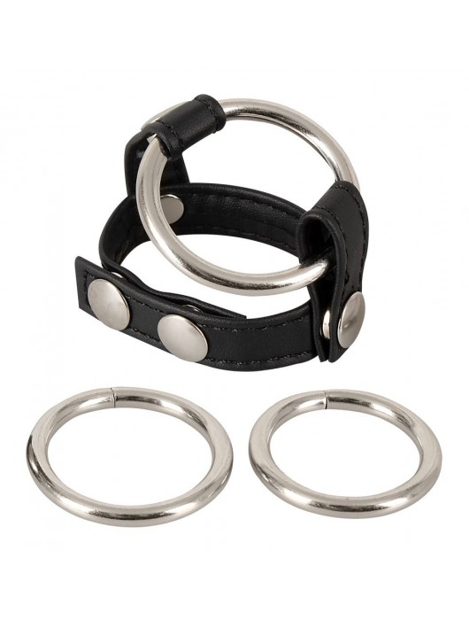 Подхват для мошонки с 3 съемными эрекционными кольцами Leder-Riemen - Orion - в Камышине купить с доставкой