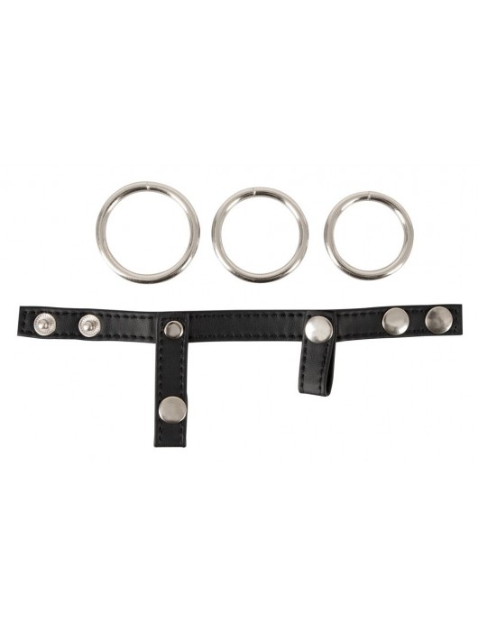 Подхват для мошонки с 3 съемными эрекционными кольцами Leder-Riemen - Orion - в Камышине купить с доставкой