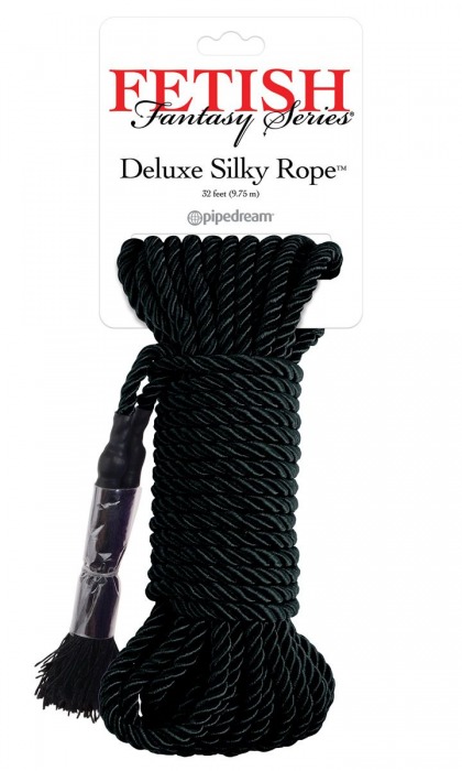 Черная веревка для фиксации Deluxe Silky Rope - 9,75 м. - Pipedream - купить с доставкой в Камышине