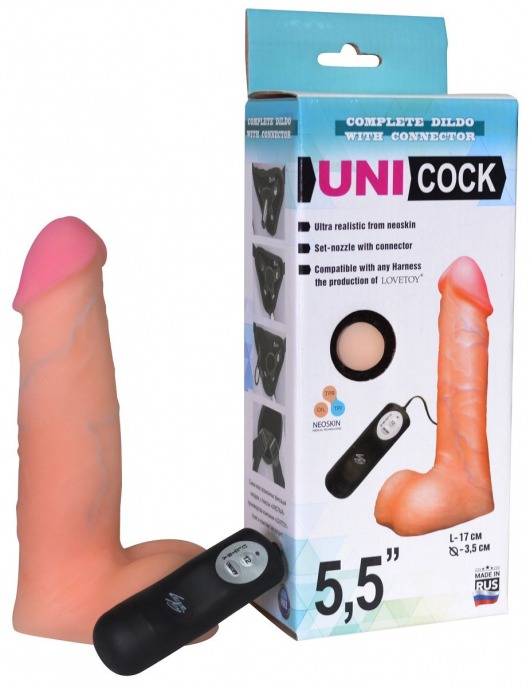 Фаллическая насадка Харнесс UNICOCK 5,5  с вибрацией - 17 см. - LOVETOY (А-Полимер) - купить с доставкой в Камышине