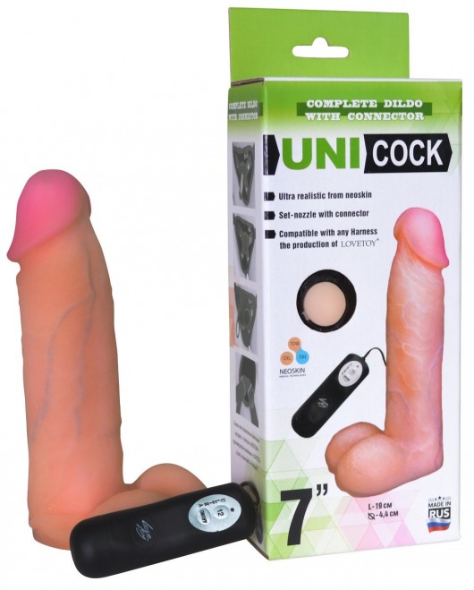 Фаллическая насадка Харнесс UNICOCK 7  с вибрацией - 19 см. - LOVETOY (А-Полимер) - купить с доставкой в Камышине