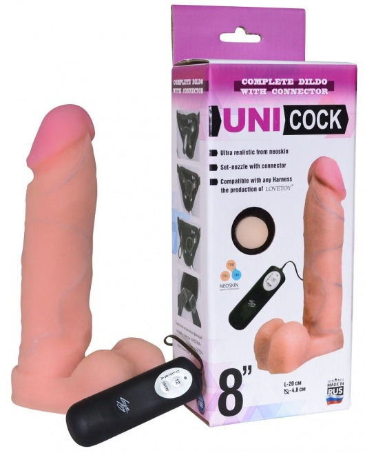 Фаллическая насадка Харнесс UNICOCK 8  с вибрацией - 20 см. - LOVETOY (А-Полимер) - купить с доставкой в Камышине