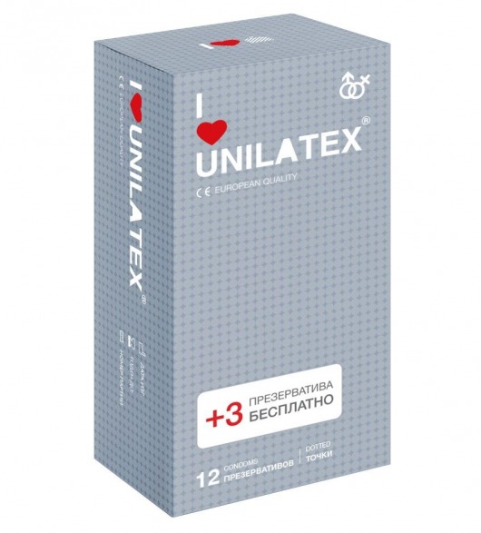 Презервативы с точками Unilatex Dotted - 12 шт. + 3 шт. в подарок - Unilatex - купить с доставкой в Камышине