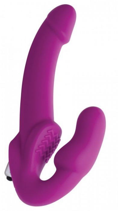 Ярко-розовый безремневой вибрострапон Evoke Vibrating Strapless Silicone Strap-on Dildo - XR Brands - купить с доставкой в Камышине