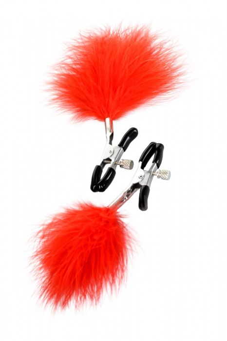 Зажимы для сосков с красным пухом Theatre - ToyFa - купить с доставкой в Камышине