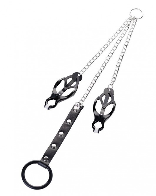 Черно-серебристые зажимы для сосков с кольцом для пениса TOYFA Metal - ToyFa - купить с доставкой в Камышине