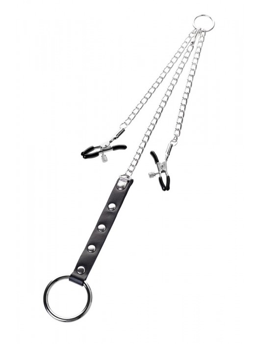 Серебристо-чёрные зажимы для сосков с кольцом для пениса TOYFA Metal - ToyFa - купить с доставкой в Камышине